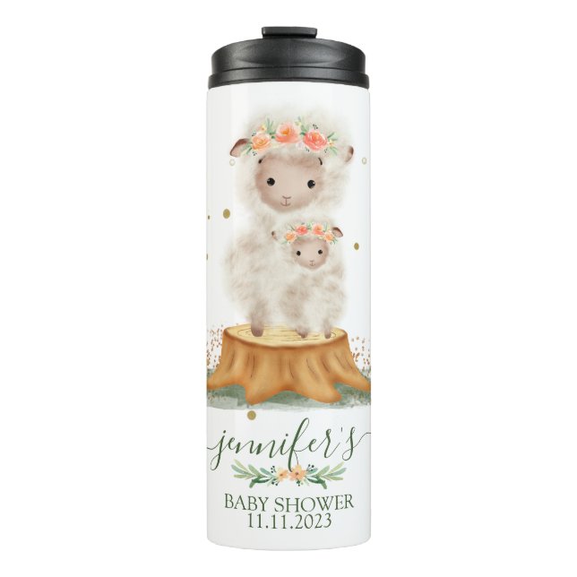 Woodland Lamb Sheep Family Baby Girl Thermal Tumbler (Front)