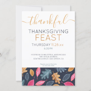 Woodland Leaf Pattern Thanksgiving Dinner Party Holiday Card