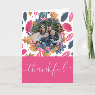 Woodland Leaf Pattern Thanksgiving Photo Holiday Card