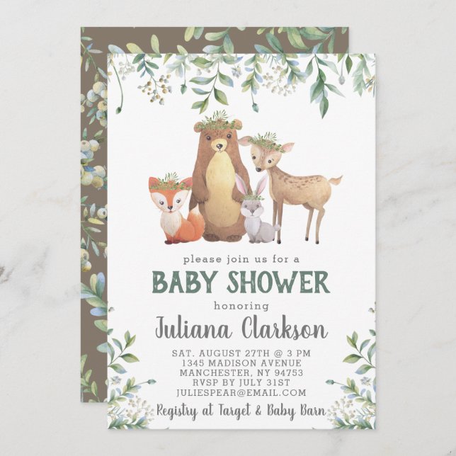 Woodland Leaves Baby Shower Invitation (Front/Back)