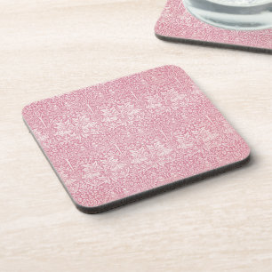 Woodland Leaves Pink Rabbit William Morris Pattern Coaster