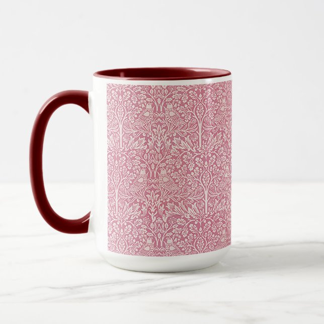 Woodland Leaves Pink Rabbit William Morris Pattern Mug (Left)