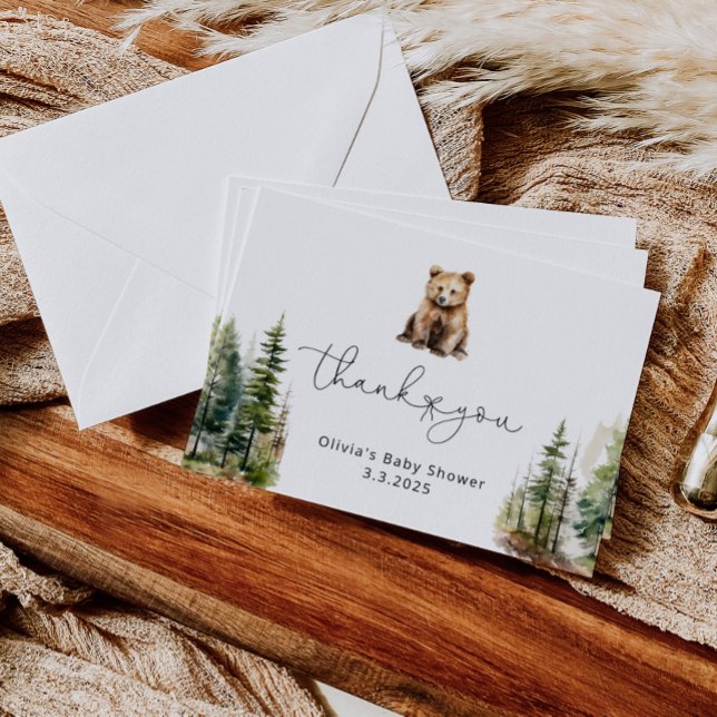 Woodland little bear baby shower thank you card (Creator Uploaded)