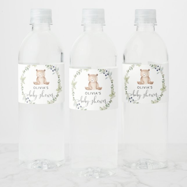 Woodland little bear baby shower water bottle labe label (Bottles)