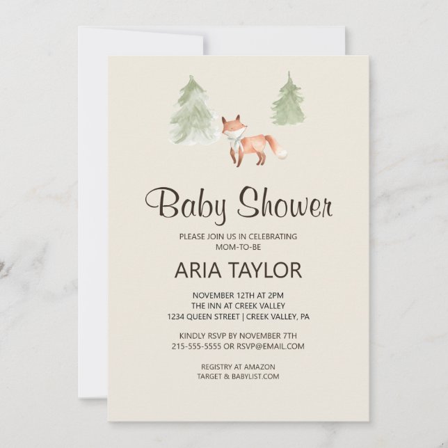 Woodland Little Fox Baby Shower Invitation (Front)