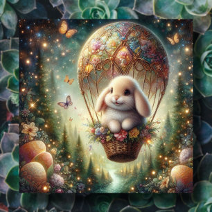 Woodland Lop Ear Bunny Easter Eggs Balloon Holiday Card