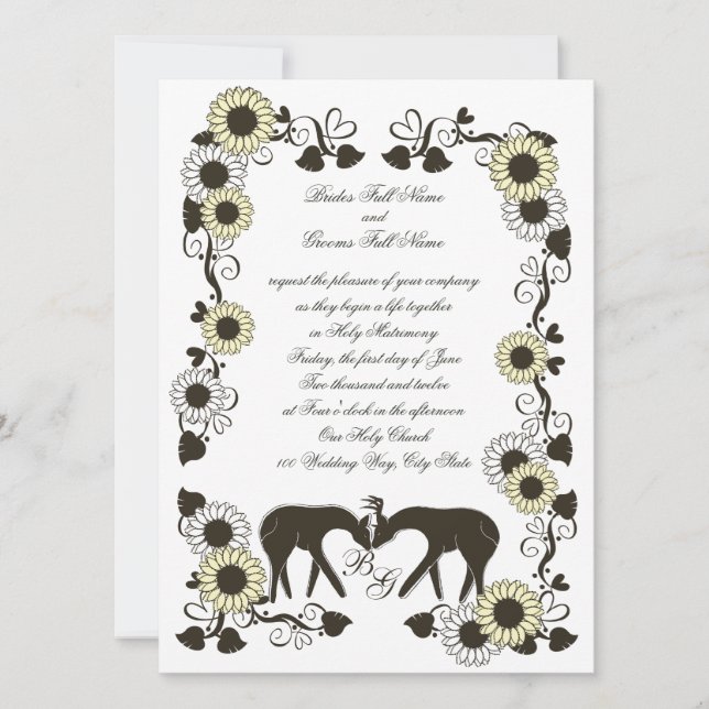 Woodland Love Sunflower Wedding Invitation (Front)