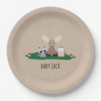 Woodland Lumberjack Baby Shower Animals Rustic Paper Plate