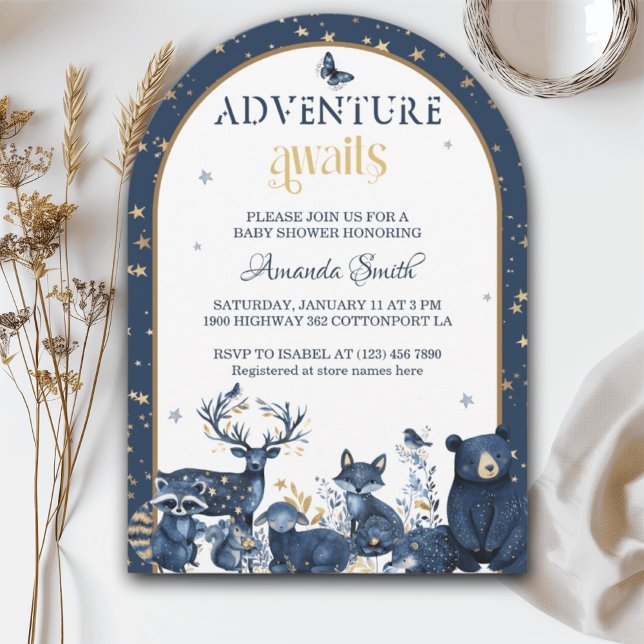 Woodland Magic Night Animal Adventure Baby Shower Invitation (Creator Uploaded)