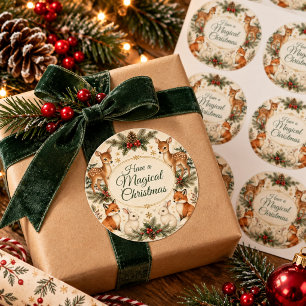 Woodland Magical Christmas Deer Fox & Bunny Round Classic Round Sticker