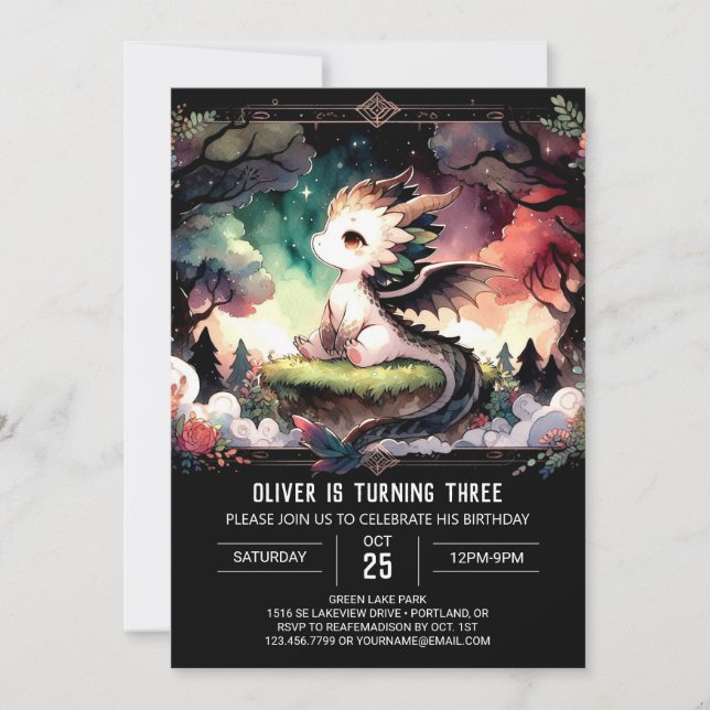 Woodland Majestic Dragon Birthday  Invitation (Front)