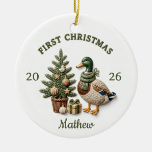 Woodland Mallard Duck Baby 1st Christmas Ornament