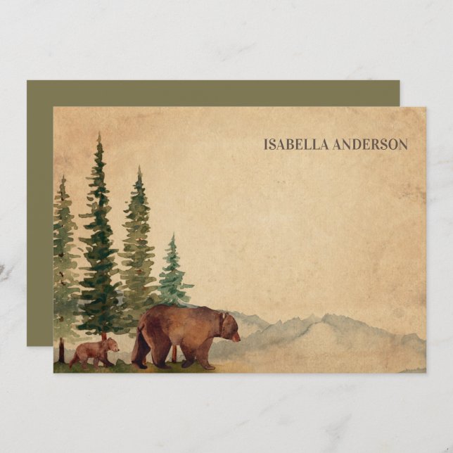 Woodland Mama & Baby Bear  Card (Front/Back)