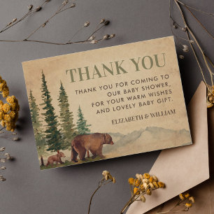 Woodland Mama & Baby Bear Thank You Card