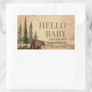 Woodland Mama Bear & Cub Baby Shower  Rectangular Sticker