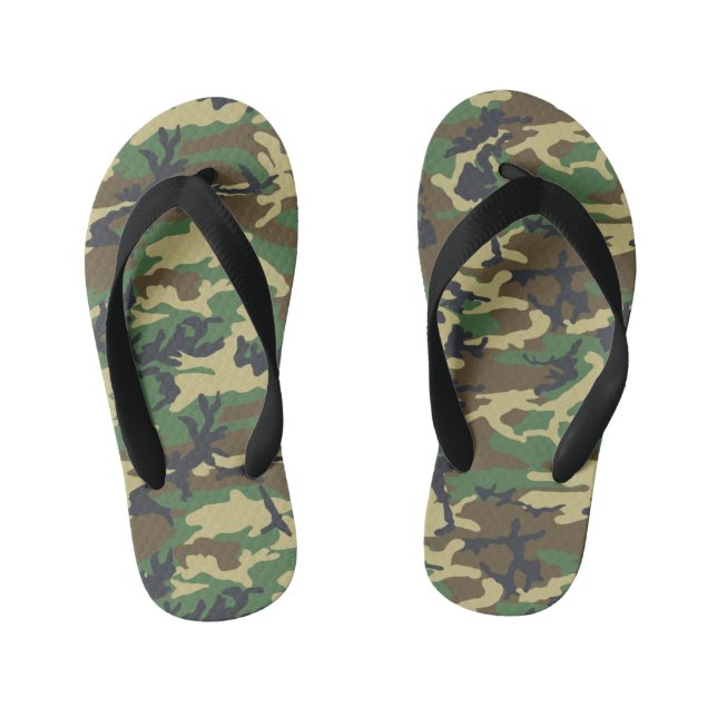 Woodland Militairy Camo Print Kid's Jandals (Footbed)