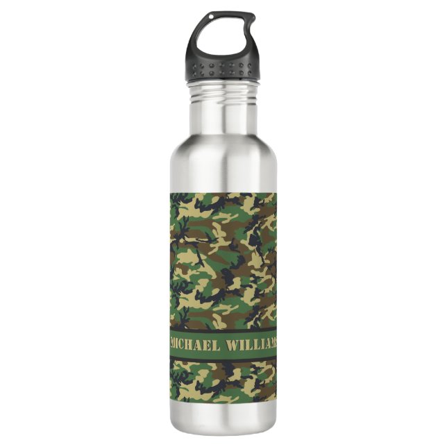 Woodland Militairy Camo Print - Personalised  710 Ml Water Bottle (Front)