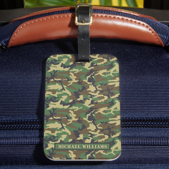 Woodland Militairy Camo Print - Personalised Luggage Tag (Front Insitu 2)