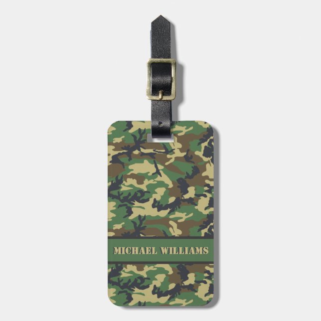 Woodland Militairy Camo Print - Personalised Luggage Tag (Front Vertical)