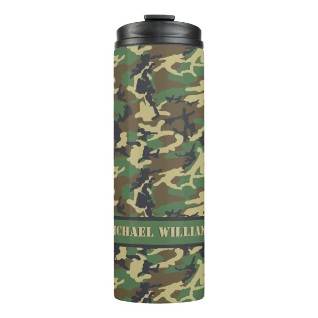 Woodland Militairy Camo Print - Personalised Thermal Tumbler (Front)