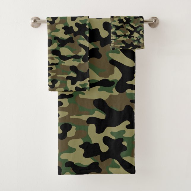 Woodland Military Camouflage Pattern  Bath Towel Set (Insitu)
