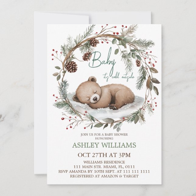 Woodland Minimal Bear Baby Shower Invitation (Front)