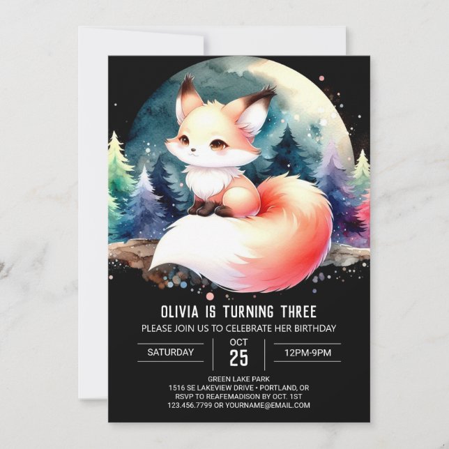  Woodland Minimalist Fox Birthday digital Invitation (Front)