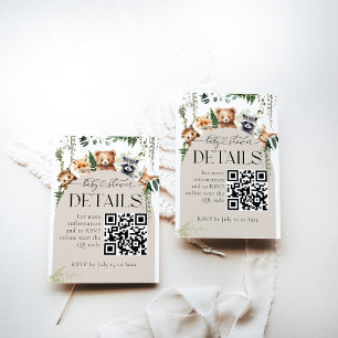 Woodland Modern Baby Shower Details QR Code Enclosure Card