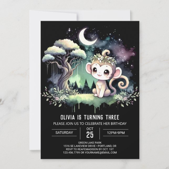  Woodland Monkey Birthday Invitation (Front)