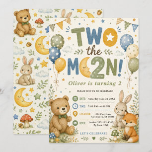 Woodland Moon Second Birthday Gender Neutral Invitation