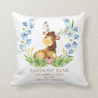 Woodland Moose Baby Birth Stats Pillow