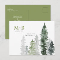 Woodland Moss Green Monogram Save the Date