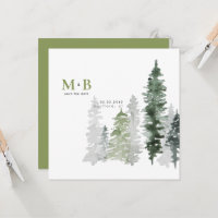 Woodland Moss Green Monogram Save the Date Square