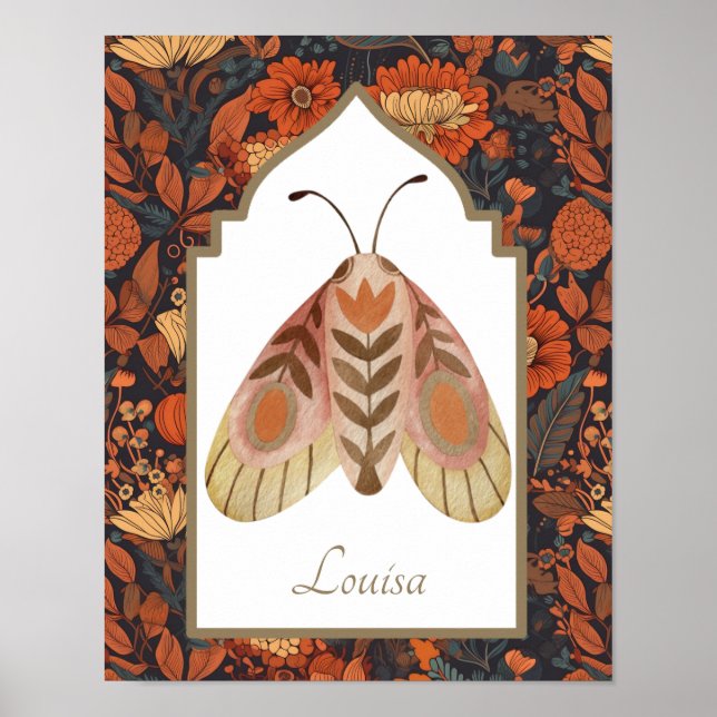 Woodland Moth Earthy Floral Wall Art (Front)