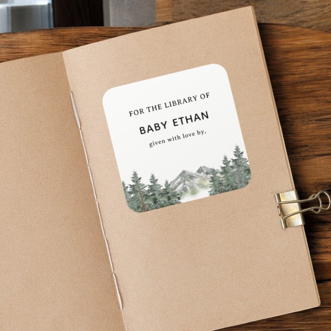 Woodland Mountain Baby Shower Book Library Square Sticker (Creator Uploaded)
