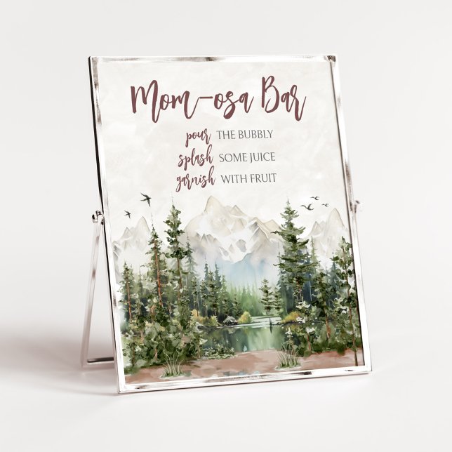 Woodland Mountain Baby Shower Mum Osa Bar Poster (Let The Adventure Begin Baby Shower Mom Osa Bar Sign)