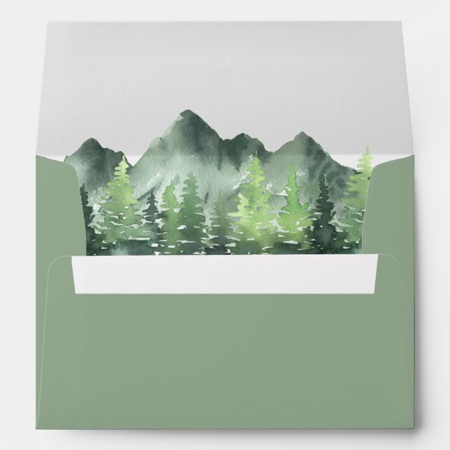 Woodland Mountain Forest Sage Green Return Address Envelope (Back (Bottom))