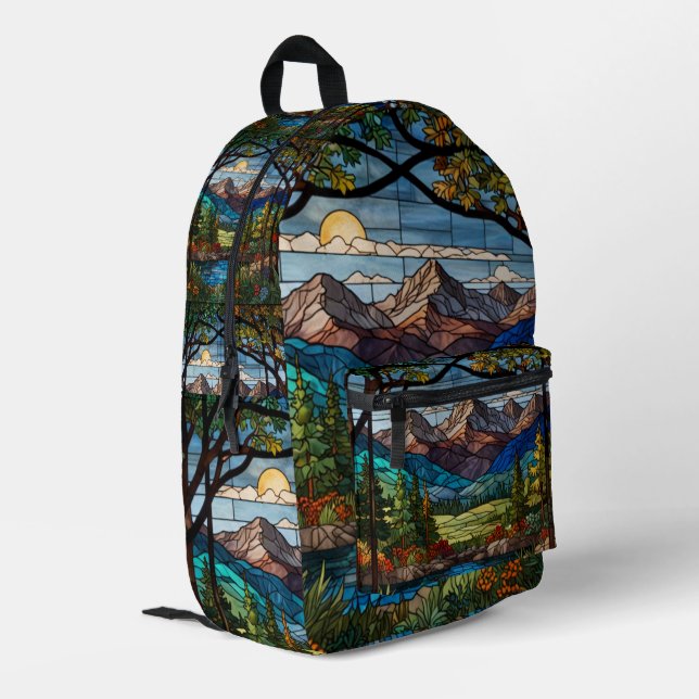 woodland mountain scene  printed backpack (Back Corner Left)