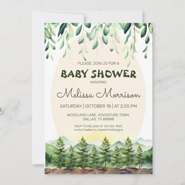 Woodland Mountains Baby Boy Shower Invitation (Front)