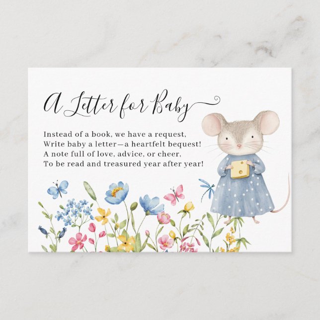 Woodland Mouse Floral a Letter to Baby Shower  Enclosure Card (Front)