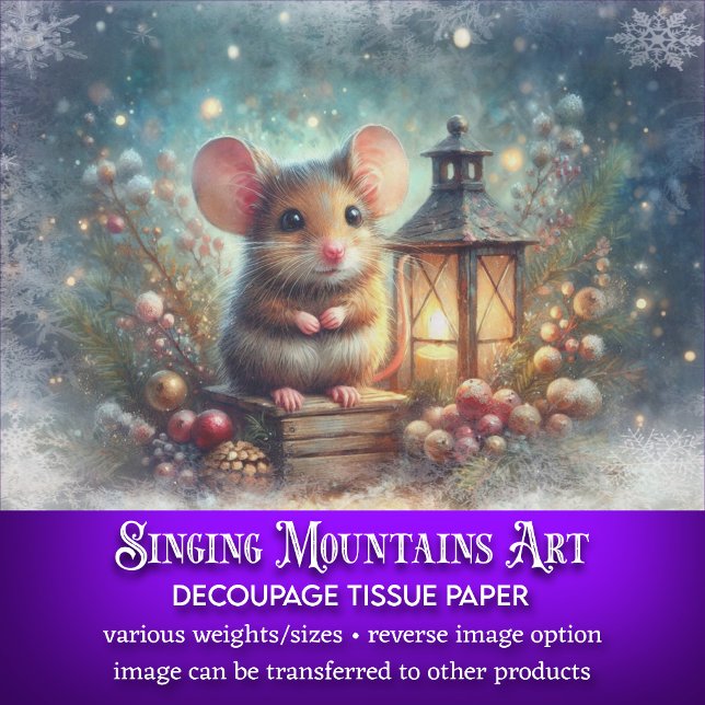 Woodland Mouse & Lantern Rustic Holiday Decoupage Tissue Paper (Creator Uploaded)