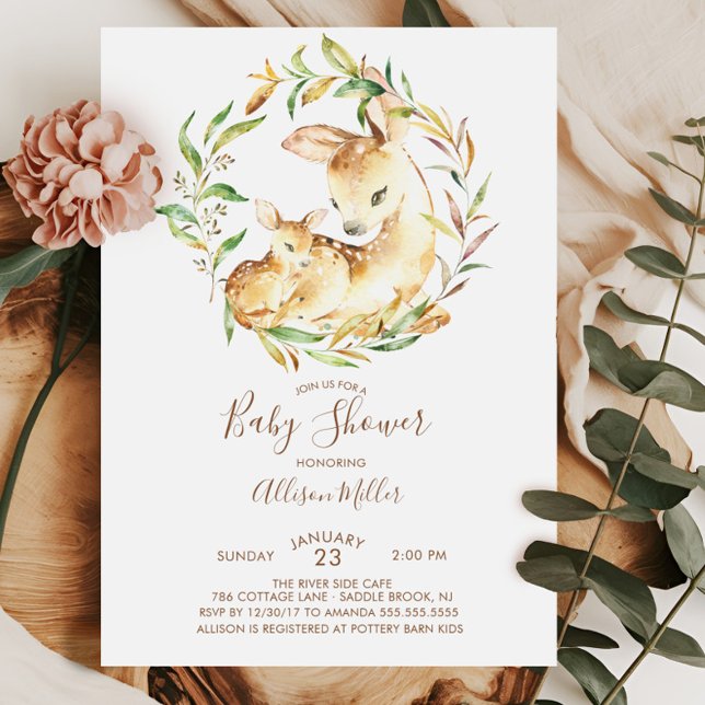 Woodland Mum & Little Deer Baby Shower Invitation (Creator Uploaded)