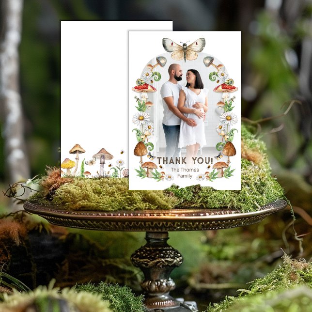 Woodland Mushroom Baby Shower Photo Thank You Card (Woodland Thank You Card)