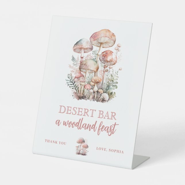Woodland Mushroom Blush Pink Birthday Custom Sign (Front)