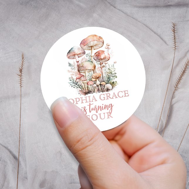 Woodland Mushroom Blush Pink Classic Round Sticker (Creator Uploaded)
