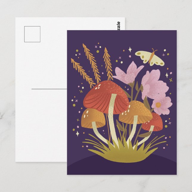 Woodland Mushroom Floral Illustration Postcard (Front/Back)