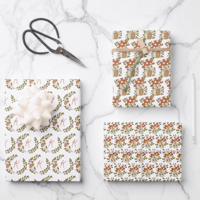 Woodland Mushroom Personalised Wrapping Paper Sheet (Front)