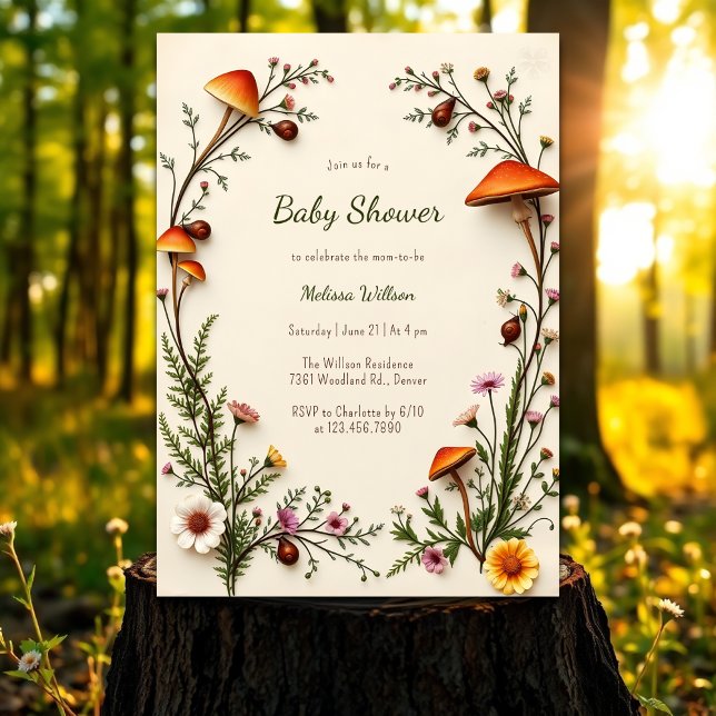 Woodland Mushroom Rustic Boho Baby Shower Invitation (Woodland Mushroom Rustic Boho Baby Shower Invitation)