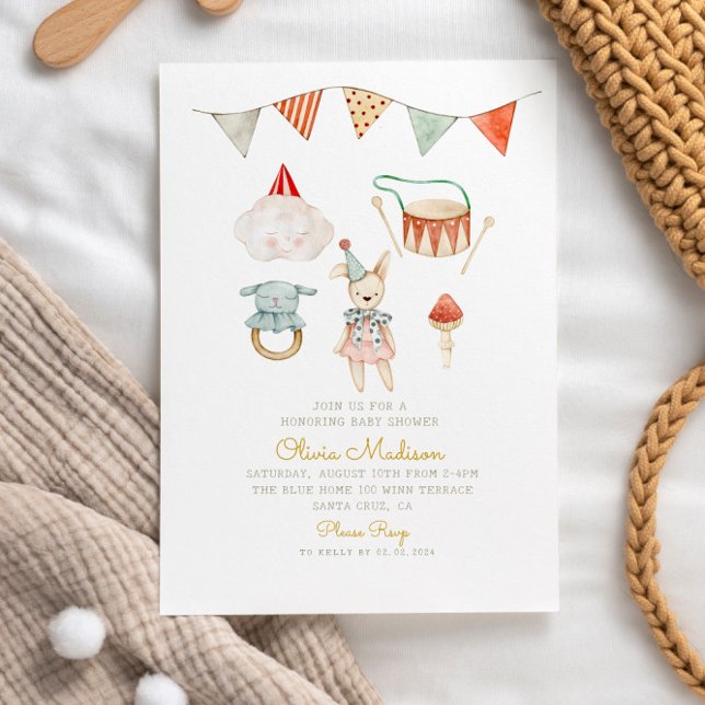 Woodland Mushroom Toys Baby Shower Whimsical Invitation (Creator Uploaded)