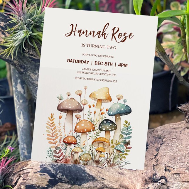 Woodland Mushroom Watercolor Birthday Invitation (Creator Uploaded)